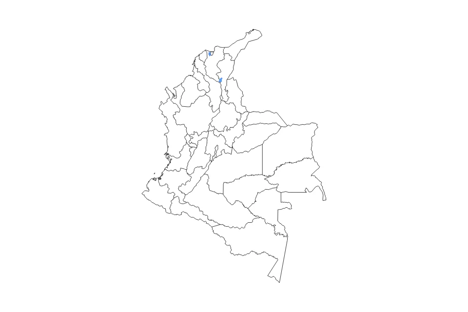 Outline map of Colombia with subdivision borders and major lakes.